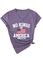 Detail of V-neck heather purple t-shirt featuring rolled sleeves and a stylish front hem knot - S / Purple (White Print)