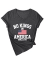 Detail of dark grey V-neck T-shirt with No Kings In America 1776 print and side-tie knot - S / Heather Grey (White Print)