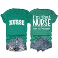 Ensemble t-shirt d'infirmière vert chiné et short en jean avec texte à l'avant et au dos - S / Vert Foncé
