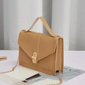 Khaki crocodile pattern mini crossbody bag with pearl lock and golden chain strap - Khaki
