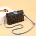 Brown cross-body phone bag with light blue accents and VIFN letter print pattern - Coffee Blue