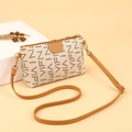 Beige crossbody phone bag with VIFN letter print and brown leather shoulder strap - Creamy Yellow