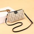 Beige crossbody phone bag with black letter print and detachable shoulder strap - Cream White Black