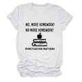 Detail of white cotton T-shirt featuring educational punctuation print and book icons - White (Black Letters)