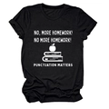 Detail of Punctuation Matters text and apple graphic on black cotton t-shirt - Black (White Letters)