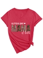 Detail of red V-neck MAMA t-shirt with leopard camo print and side knot detail - S / Red (White Print)