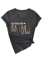 Detail of V-neck dark grey t-shirt featuring Glitter and Dirt Mama printed text - S / Heather Grey (White Pattern)