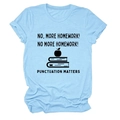 Light blue crewneck t-shirt with funny punctuation matters print for women - Light Blue (Black Letters)