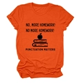 Detail of orange cotton T-shirt featuring funny back-to-school text print and rolled sleeves - Orange (Black Letters)