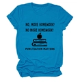 Detailed flat lay of a blue t-shirt with educational punctuation print and graphics - Lake Blue (Black Letters)