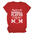 Détail d'un t-shirt rouge baseball pour maman avec imprimé blanc sur fond blanc uni - Rouge (Texte Blanc)