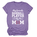 T-shirt baseball violet chiné avec texte My Favorite Baseball Player Calls Me Mom imprimé - Violet (Texte Blanc)