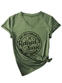 Detail of heather green V-neck t-shirt with Retired Nurse graphic and stylish side knot - Olive Green