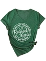Detail of V-neck dark green heathered t-shirt with Retired Nurse print and tied hem design - Vintage Green