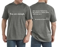 Vista fronte e retro della t-shirt in cotone grigio melange con testo motivazionale bianco - S / grigio scuro