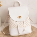 Sac à dos en cuir PU blanc avec imprimé géométrique, fermoir doré et cordon de serrage - Blanc