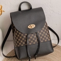 Sac à dos vintage bicolore marron et noir avec motifs cercles et fermoir métallique - Noir