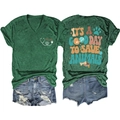 Détails avant et arrière du t-shirt col V avec imprimé It's A Good Day To Save Animals - Vert Vintage
