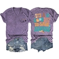 Détails du t-shirt violet à col en V avec imprimé 'It's A Good Day To Save Animals' - Violet (Imprimé Noir)