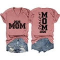 Front and back view of Senior MOM 2026 t-shirt with ripped denim shorts set - Rose Gold (Black Font)