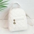 Mini white quilted backpack for women featuring elegant gold circular zipper detail - White