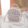 Plaid crossbody bag in creamy white with gold bee charm and pearl accent detail - White