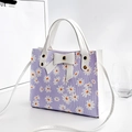 Light purple floral shoulder bag with daisy print, white handle and bow accessory - Purple Daisy with Bowknot
