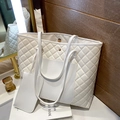 White quilted tote bag set with matching small pouch featuring elegant rhombic patterns - White