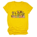 Détail d'un t-shirt jaune en coton avec motifs floraux et citations pour enseignants - S / Hauts / Jaune (Texte Noir)