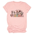 Gros plan sur l'imprimé floral enseignant sur un t-shirt en coton rose clair à col rond - S / Hauts / Rose (Texte Noir)