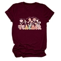 Détail d'un t-shirt bordeaux avec imprimé floral Teacher et revers aux manches courtes - S / Hauts / Rouge Vin (Texte Blanc)