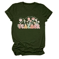 Détail de l'imprimé floral et du slogan enseignant sur un t-shirt vert foncé - S / Hauts / Vert Armée (Texte Blanc)