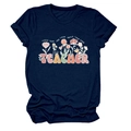 Détail du lettrage Teacher et de l'imprimé floral sur t-shirt en coton bleu marine - S / Hauts / Bleu Marine (Texte Blanc)