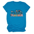 Détail des manches roulées et imprimé floral enseignant sur t-shirt bleu coton - S / Hauts / Bleu Lac (Texte Noir)