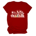 Gros plan du t-shirt rouge foncé avec imprimé floral Teacher et slogan éducatif - S / Hauts / Rouge (Texte Blanc)