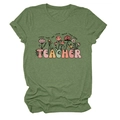 Détail du t-shirt enseignant vert armée avec motif floral et citation inspirante - S / Hauts / Vert Olive (Texte Noir)