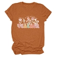 Détail de l'imprimé floral et slogan enseignant sur le T-shirt en coton terracotta - S / Hauts / Orange Brûlé (Texte Blanc)