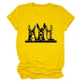 Detail von drei lustigen Esel-Illustrationen auf einem gelben Baumwoll-T-Shirt mit Rundhals - Gelb
