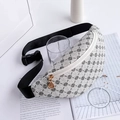 Fashionable beige running waist bag with black circular patterns and adjustable strap - White Polka Dot
