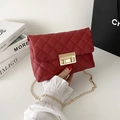 Chic red quilted shoulder bag with golden chain strap and rectangular turn-lock - Red