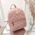 Gesteppter hellrosa Mini-Rucksack für Damen mit goldener Hardware und Rautenmuster - Rosa