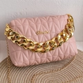 Borsa a tracolla trapuntata rosa con cuciture a rombi e catena dorata elegante - Rosa