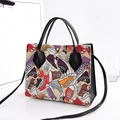 Sac fourre-tout à imprimé floral avec motifs de baskets vintage et anses en cuir - Imprimé Chaussures Noir