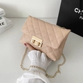 Quilted beige shoulder bag with gold chain strap and elegant metallic turn-lock - Pink