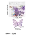 Detailed view of 3D purple glitter butterflies with laser-cut rose hollow patterns - Purple Laser Rose Pattern Style (PJ4010-ZC)