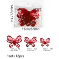 Pack de 12 mariposas 3D rojas con purpurina para decoración de San Valentín set - Estilo de Patrón de Rosa Roja (PJ4011-ZC)