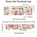 Detailed size guide for pink rose wall stickers showing 4 sheets of 90x30cm and final dimensions - Pink Rose Flower Style (BM2046-KQ)