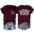 Detail of burgundy T-shirt back print and distressed denim shorts with frayed hems - Wine Red (White Font)