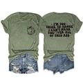 Detailed views of army green crewneck t-shirt with peach graphic and bold typography - Olive Green (Black Font)
