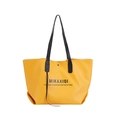 Large yellow PU leather tote bag with black handles and metal magnetic clasp - Yellow
